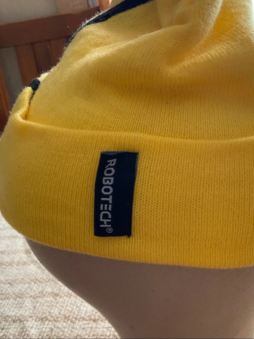 Kids Yellow Knit Beanie with Skull Patch